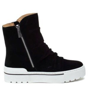 J/Slides NILA Hi Top Platform Sneaker Boots Black Suede, Double Zip,